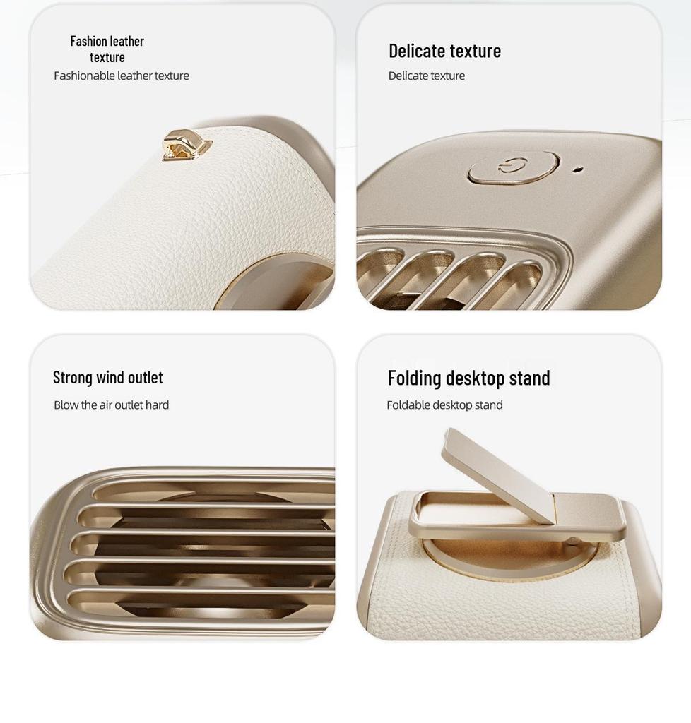 360° Rotating Portable Retro Leather Fan: Waist-Hanging, Bag-Hanging, Desktop Three-in-One Outdoor Cooler