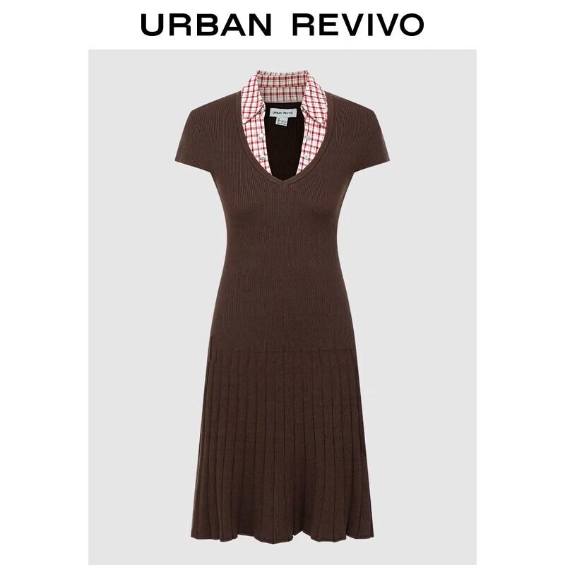 UR Women s Plaid Faux Two-Piece Knit Mini Dress M