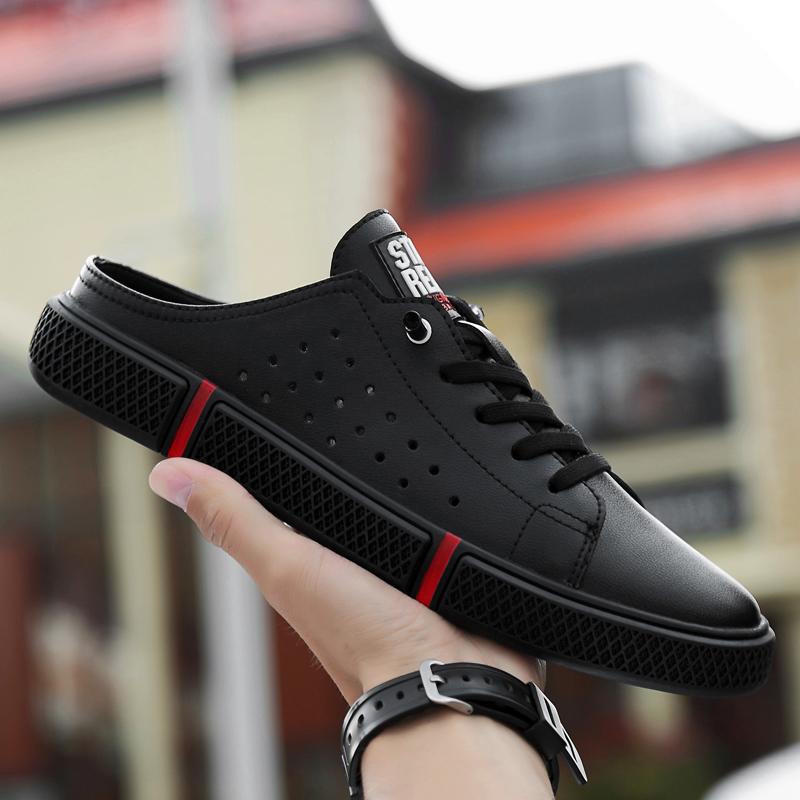 Mens Shoes Casual Slippers Breathable Fashion Sneakers Men Genuine Leather Half Drag High Quality Beach Summer Shoes Soft Flats