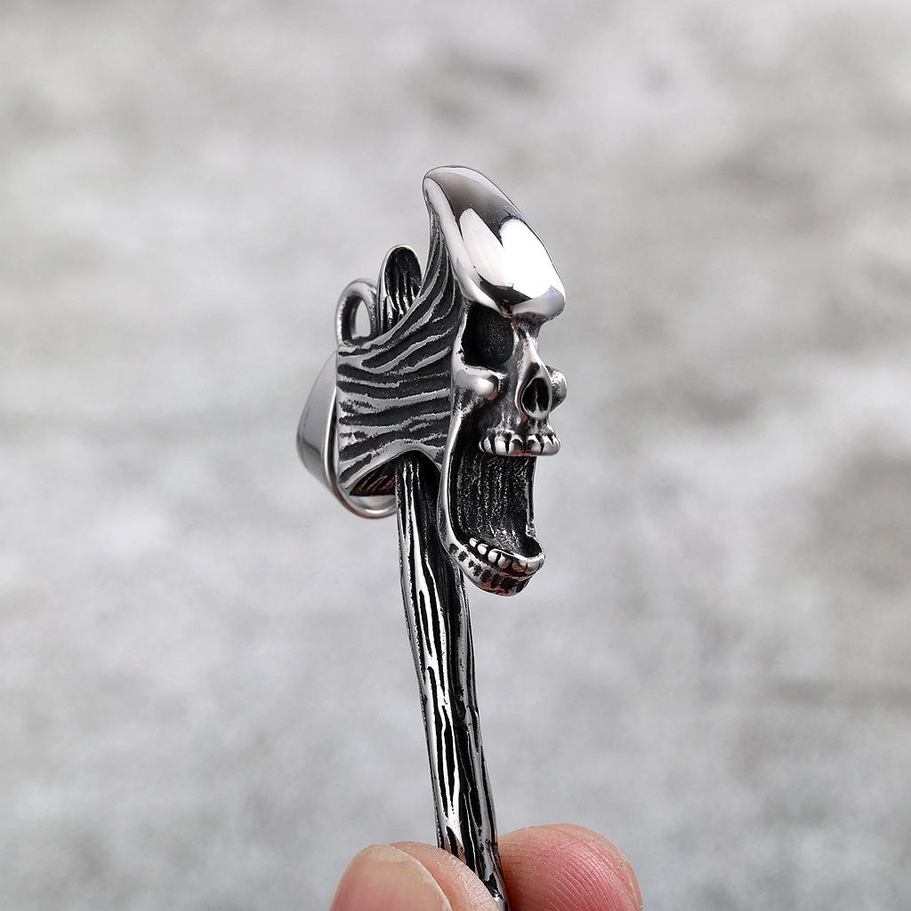 Men's Retro Stainless Steel Skull Axe Pendant Necklace