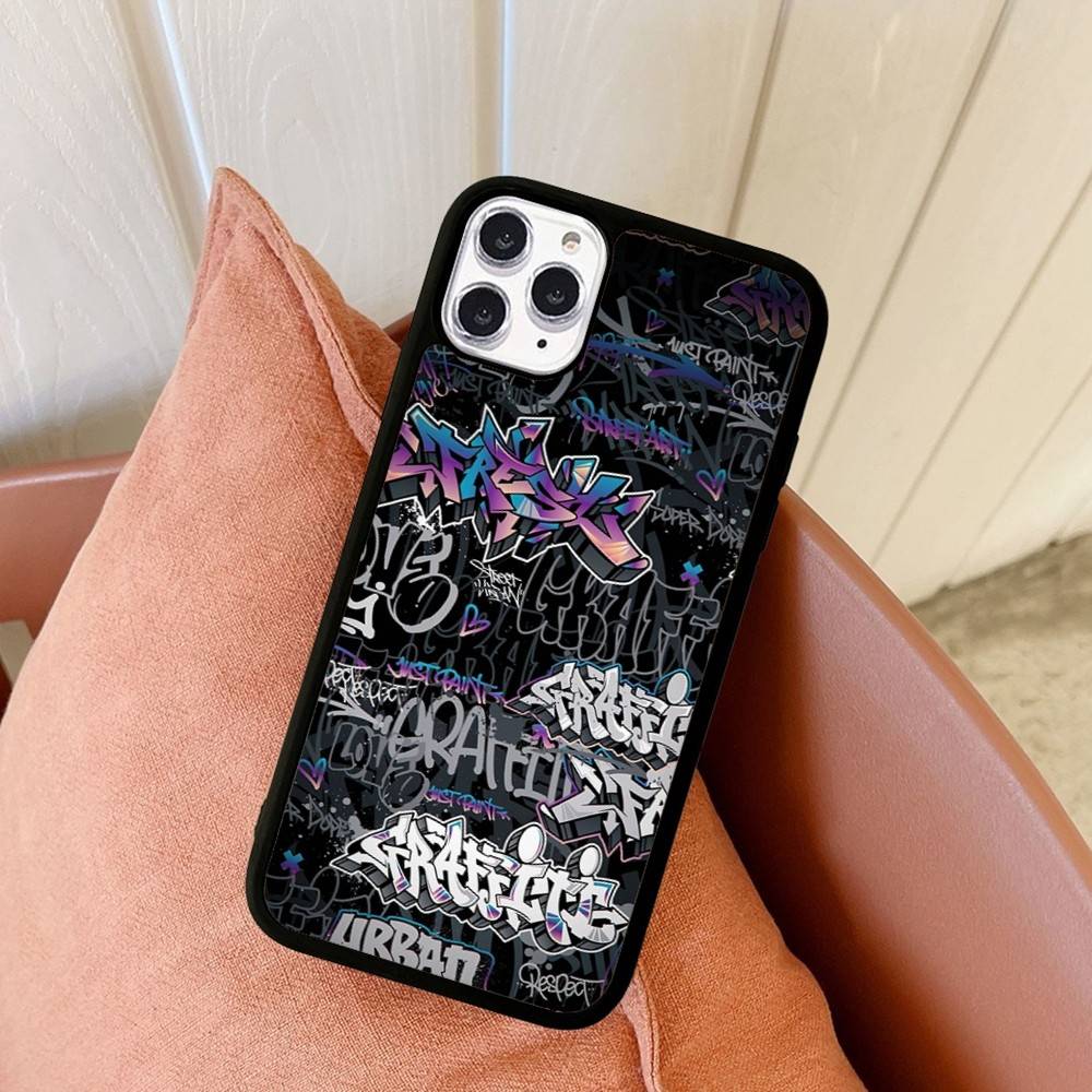 Cool Black Graffiti For iPhone 17 16 15 14 13 12 11 Mini Pro Max Plus PC+TPU Back Phone Cover