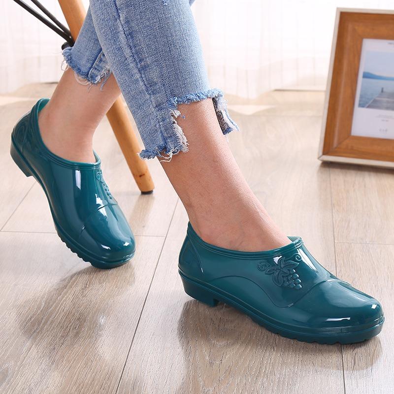 Low-top Spring and Autumn Jelly Waterproof Shoes Fashion Rain Shoes Women's Summer Kitchen Work Rubber Shoes Outer Wear Non-slip Shoes Adult