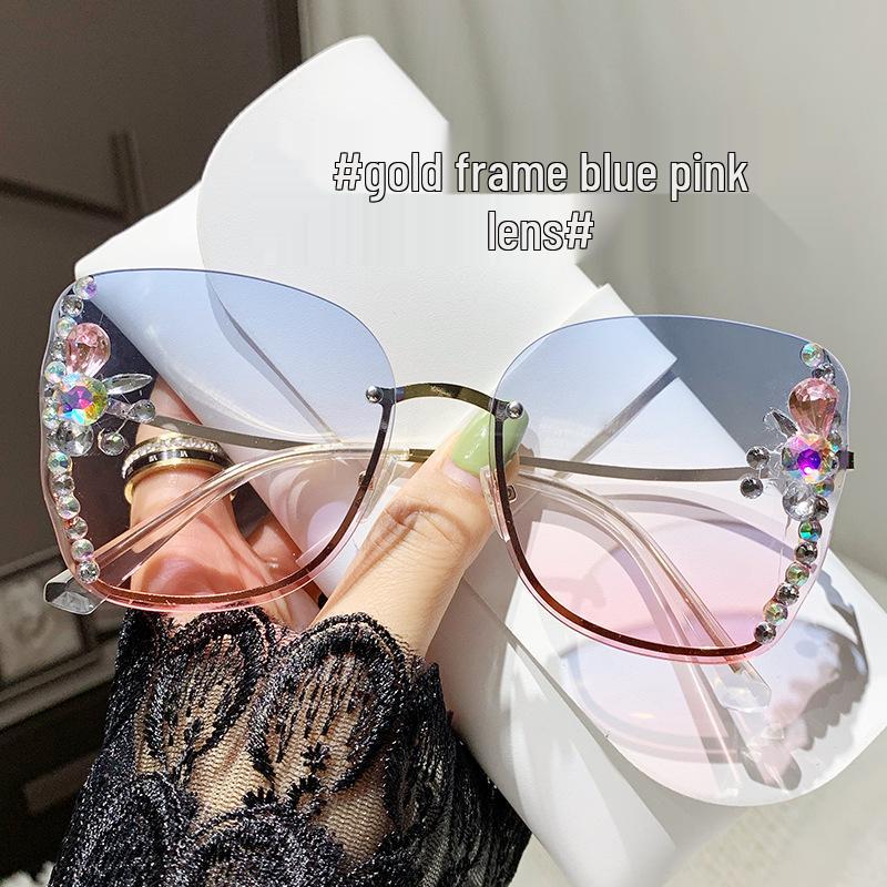 New Women's Cross-Border Fashion Rhinestone Sunglasses - Trendy UV Protection Korean Style