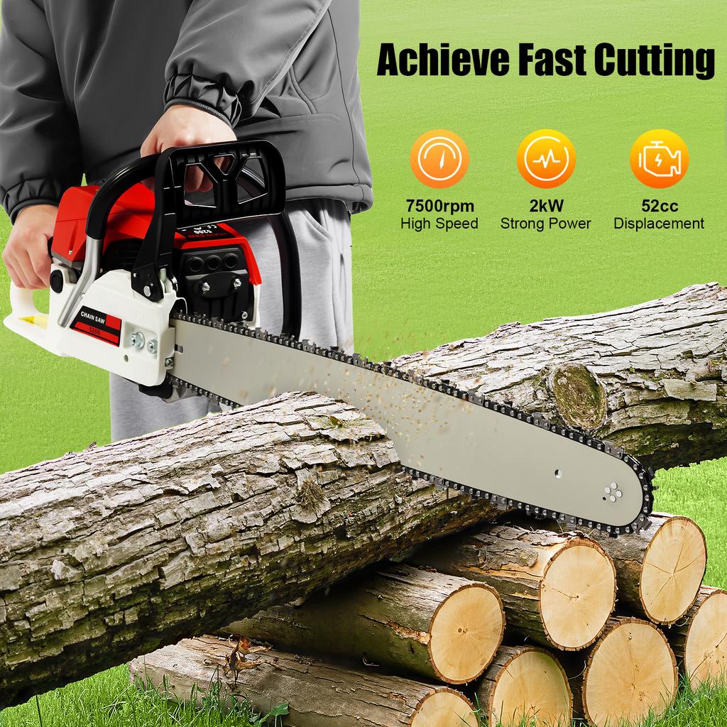 YIYIBYUS 52CC HandheldGas Powered Chainsaw Gasoline Chainsaw Cordless Petrol Gas Chain Saw for Tree Wood Cutting 7500rpm