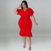 MY981 Plus Size Womens Dress V-Neck Sleeveless Bodycon Midi In Solid Color Knit Milk Silk Fabric Casual Party Wear