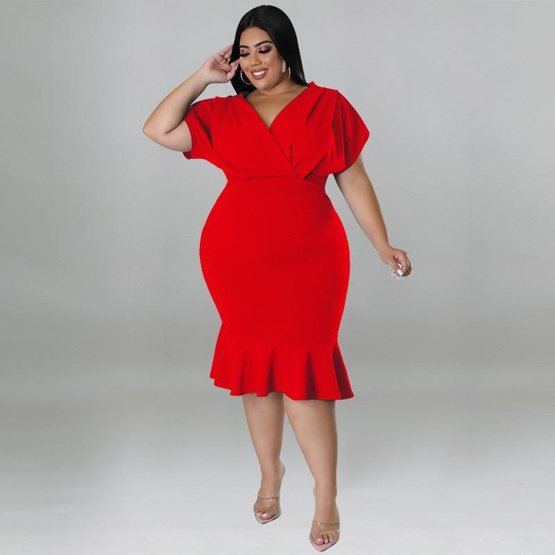MY981 Plus Size Womens Dress V-Neck Sleeveless Bodycon Midi In Solid Color Knit Milk Silk Fabric Casual Party Wear