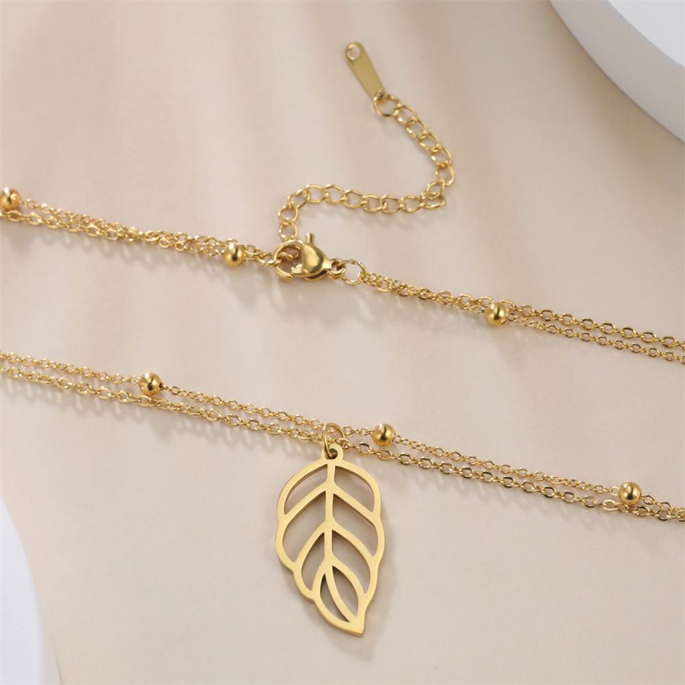 Cazador Leaf Pendant Double Chain Necklaces for Women Fashion Stainless Steel Necklaces Jewelry 2026 Birthday Gift New Wholesale