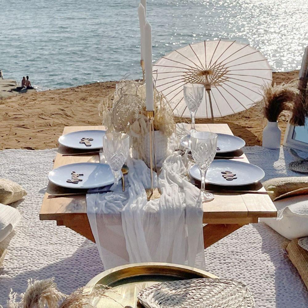 Solid Color Gauze Table Runner Semi-Sheer Tablecloth Luxury Table Cover Wedding Decor