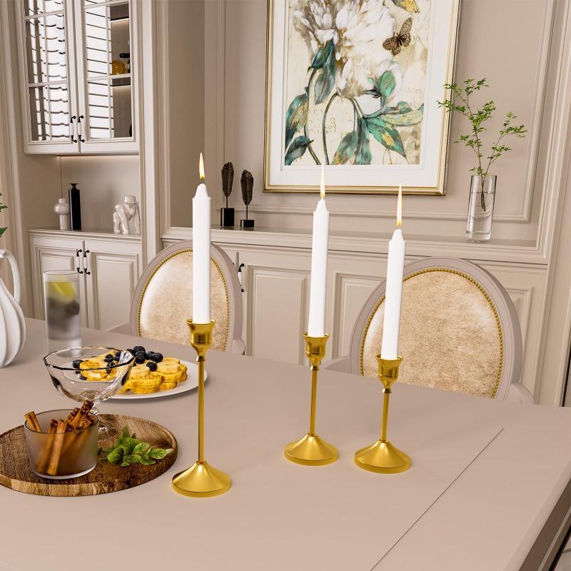 Set of 3 Vintage Elegant Metal and Aluminum Tabletop Candle Holders, Suitable for Wedding Anniversary, Home and Hotel Decoration