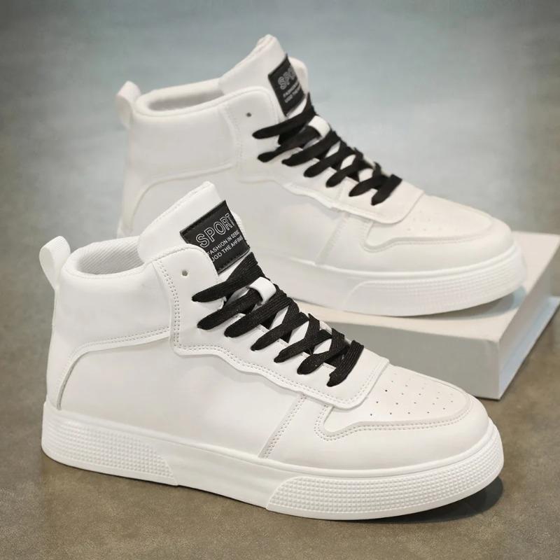 Men's High-top Sneakers High Quality Leather Casual Shoes Fashion High-top Skateboard Shoes Men Vulcanized Shoes Tenis Masculino