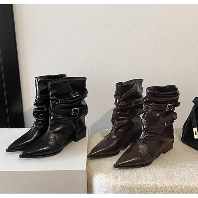 New Retro Style Women Knee High Boots Fashion Belt Buckle Shoes Autumn Winter Wedges Heel Women's Knight Long Boot Zapatos Mujer