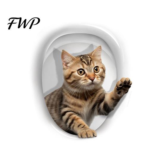 Lustige Toilettensitz-Aufkleber 3D Cartoon Katze Sticker, Wasserdicht Süßes Tier Deckel Einfach Abziehbar Badezimmer Aufkleber, Lustige Selbstklebende Wanddeko Kinder