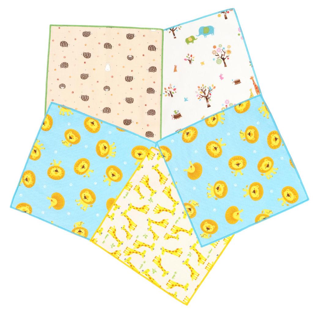Larger 19x19cm PL Set in Cotton Gauze Handkerchiefs with Cute Patterns [cluster] [Slightly Kids' Handkerchiefs] Set, 5-Piece [Made Japan] 100%
