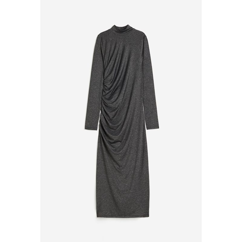 

HM Women s Clothing Dress Autumn Fashion Gathers Silm Turtleneck Straight Split Dress 1206471 Gray 155/80A