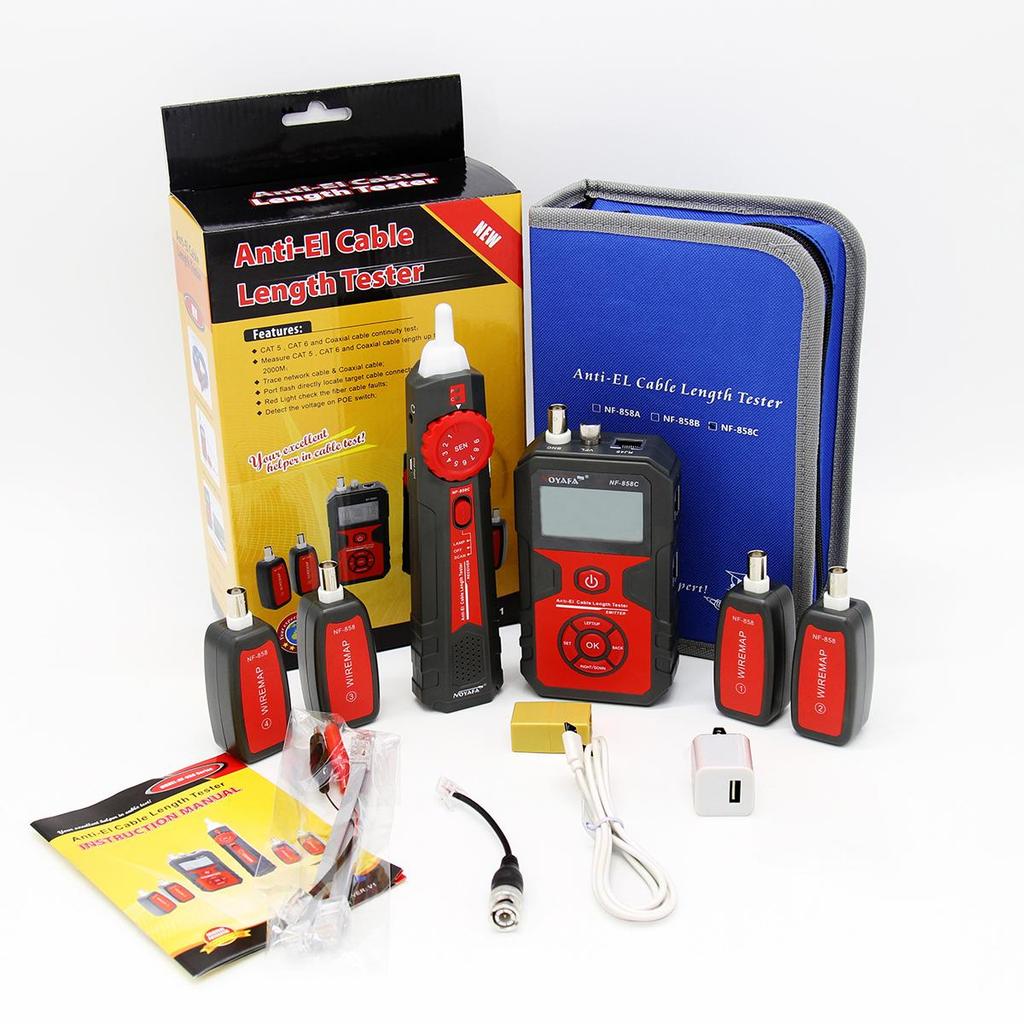 NOYAFA NF-858C Cable Tester Trace Line Locator LCD POE BNC Finder Port Blinking Red Light Test Measure Length Cable Tracker Network tools