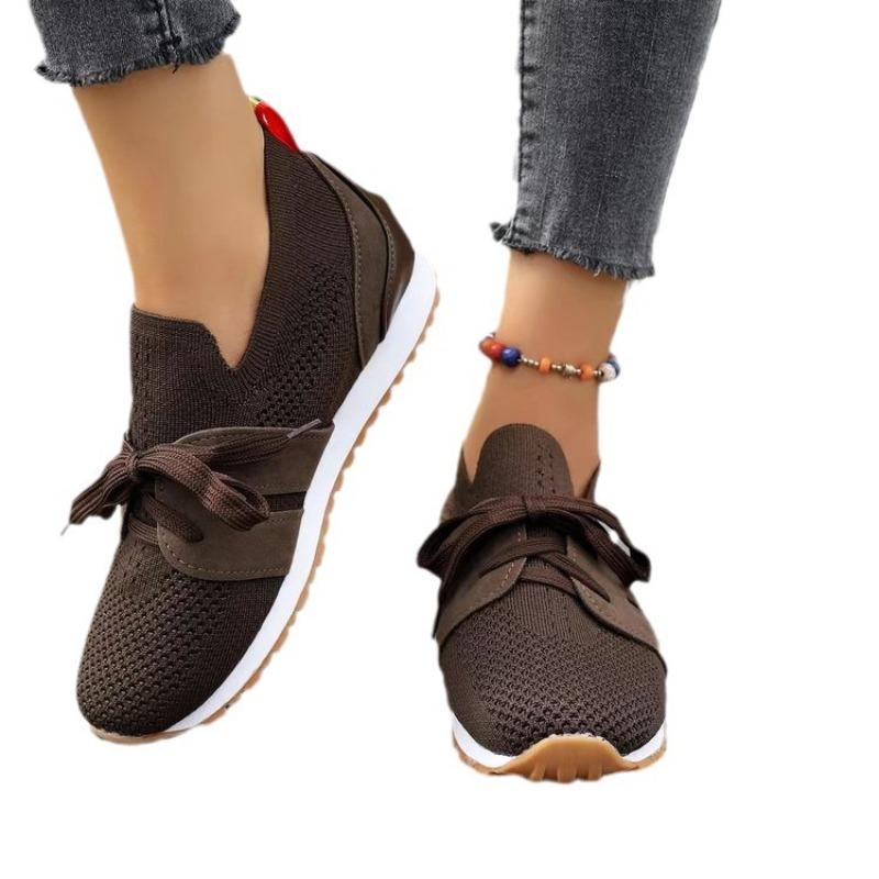 2025 New Style Flyknit Mesh Breathable Casual Lightweight Lace-Up Chunky Heel Women's Casual Flats Women's Size 43