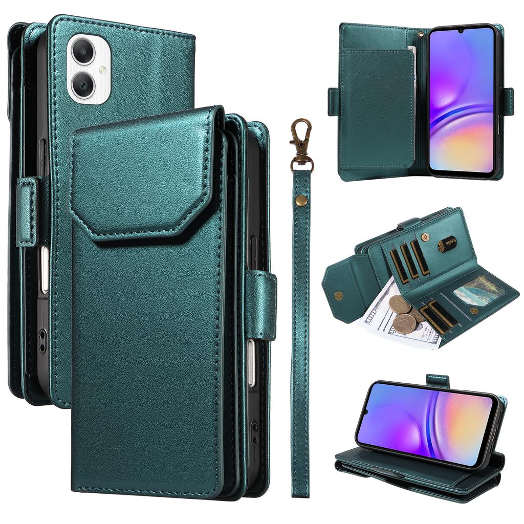 For Samsung Galaxy A06 5G Case with Multi-Card Holder and Strap PU Leather Phone Cover Stand