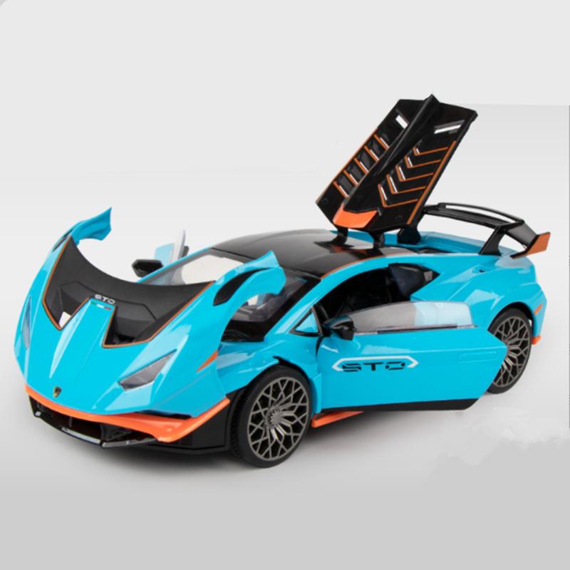 1/24 Lamborghini HURACAN STO Alloy Sports Car Model Diecast Metal Toy Racing Car Model High Simulation Collection Sound and Light Kids Gifts