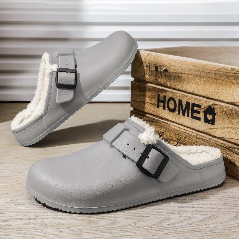 Winter Fur Slippers for Men Casual Cotton Slippers Non-slip Platform Slides Men's Plush Warm Winter Slipper Home Cotton Slippers