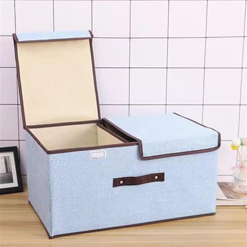 

Утолщенный складной хлопково-льняной ящик для хранения с двойной крышкой и разделенным органайзером для одежды и нижнего белья Small [36*25*16]