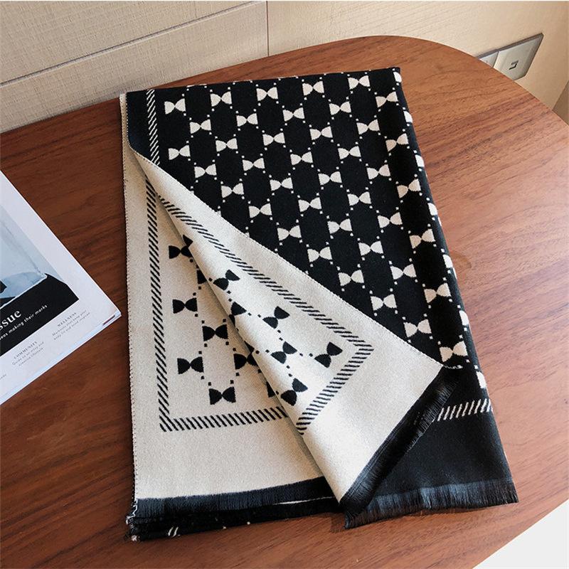

Winter scarf women s imitation cashmere versatile bow thickened shawl double-sided scarf supply 180x65cm чёрный