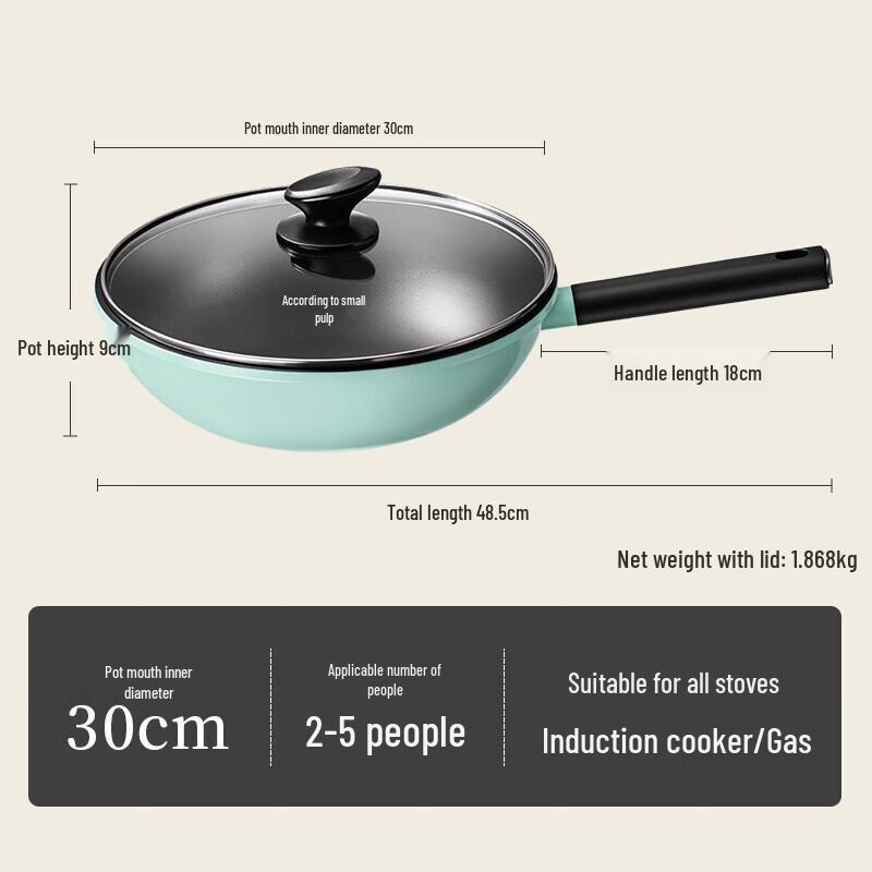 Zhang Xiaoquan Emerald Green Non-Stick Wok with Lid, 30cm