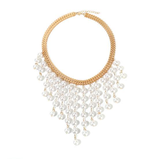 Boho Kunstperlen Choker Damen Halskette mit klobigen runden Kunstperlen Quasten Große Perlen Statement Kragenhalskette für Partys Hochzeiten Versammlungen