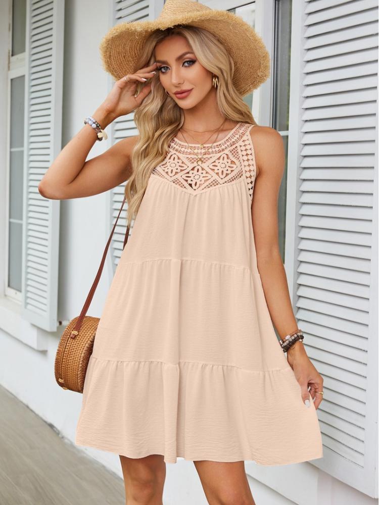 

Жіноча сукня з мереживом, однотонна, з відкритими плечима, з воланами, бохо, літня, пляжна XXL абрикосовий