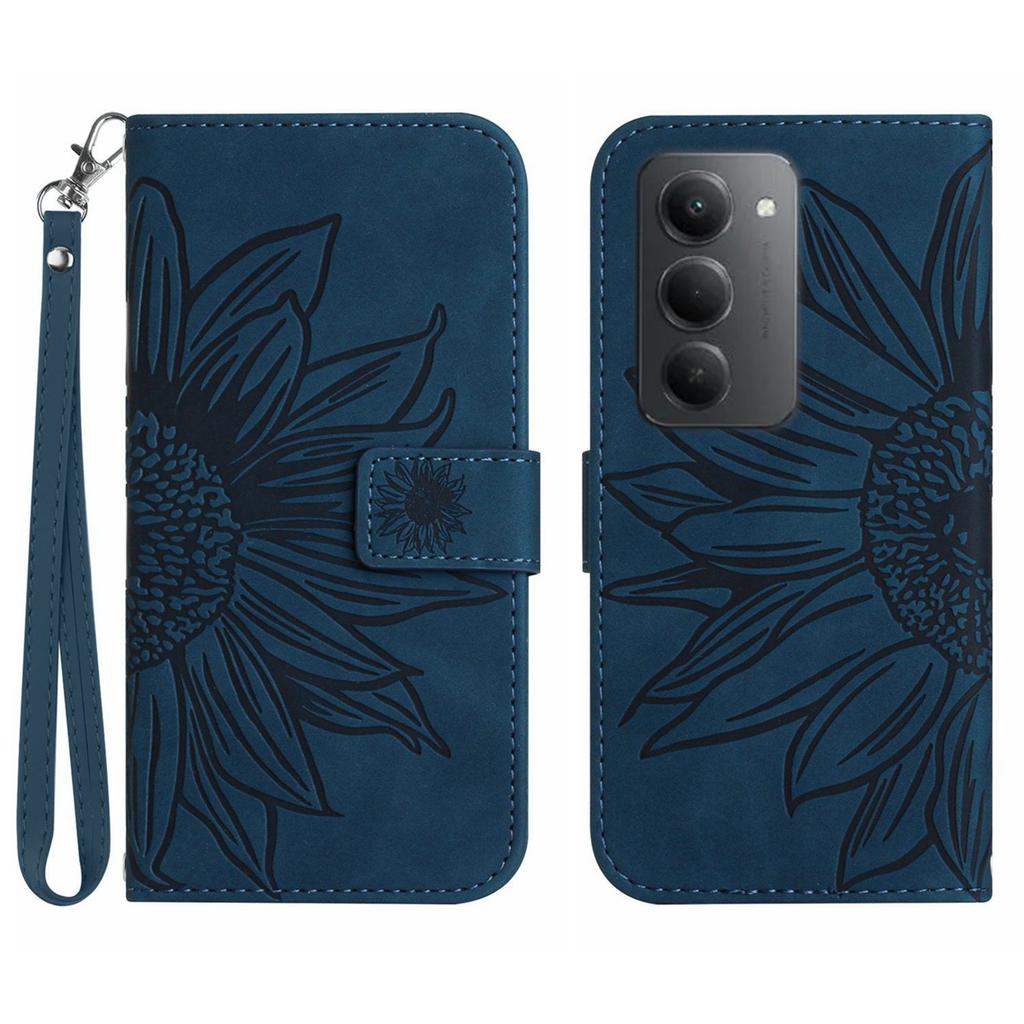 For Xiaomi Redmi 15 5G Case Sunflower Imprint Leather Wallet Phone Cover with Wrist Strap