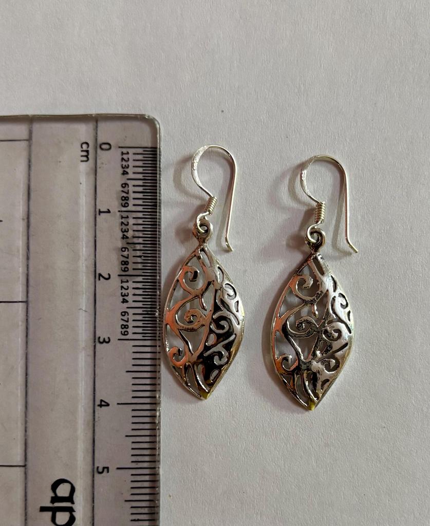 925 Sterling Silver Oxidized Danglers Earrings JHUMKA, Long Linear Earring, Cutwork FREE SHIP, 2.15 Gm