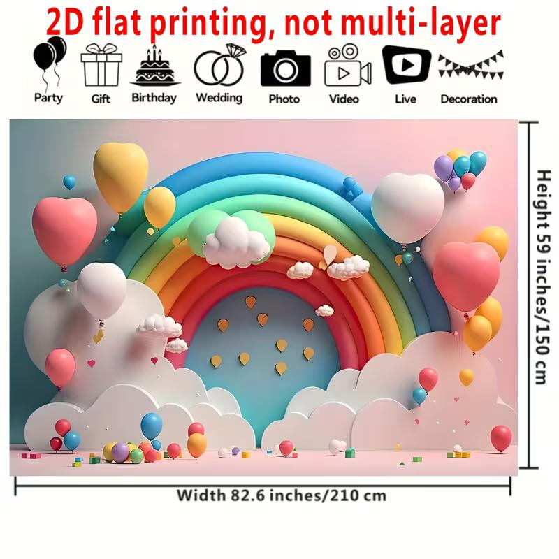 2D Colorful Rainbow Backdrop with Clouds and Balloons for Baby Shower and Gender Neutral Parties 47.2x31.5inch/120*80cm