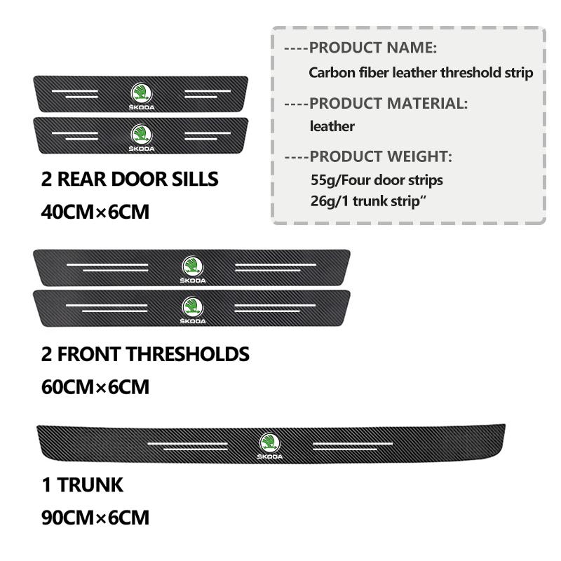 AAABR1 Car Carbon Fiber Door Sill Anti-Scratch Guard Sticker Accessories For Skoda Kodiaq Fabia Kamiq Karoq Octavia 2 3 Rapid Scala