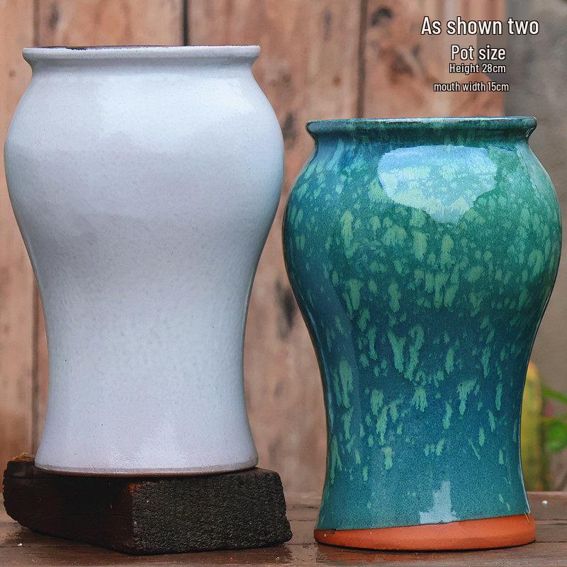 Handgefertigter weißer Grobkeramik-Blumentopf im europäischen Stil für Grünpflanzen, Rosen, Hortensien und Sukkulenten