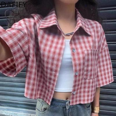 Women's Fashion Casual Summer Spring Plaid Print 1/2 Sleeves POLO Neck Blouses & Shirts
