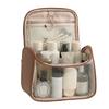 HK8297 Waterproof Clear Design Makeup Bag Large Capacity Cosmetic Bag PU Leather+PVC Travel Toiletry Organizer with Portable Handle Strap
