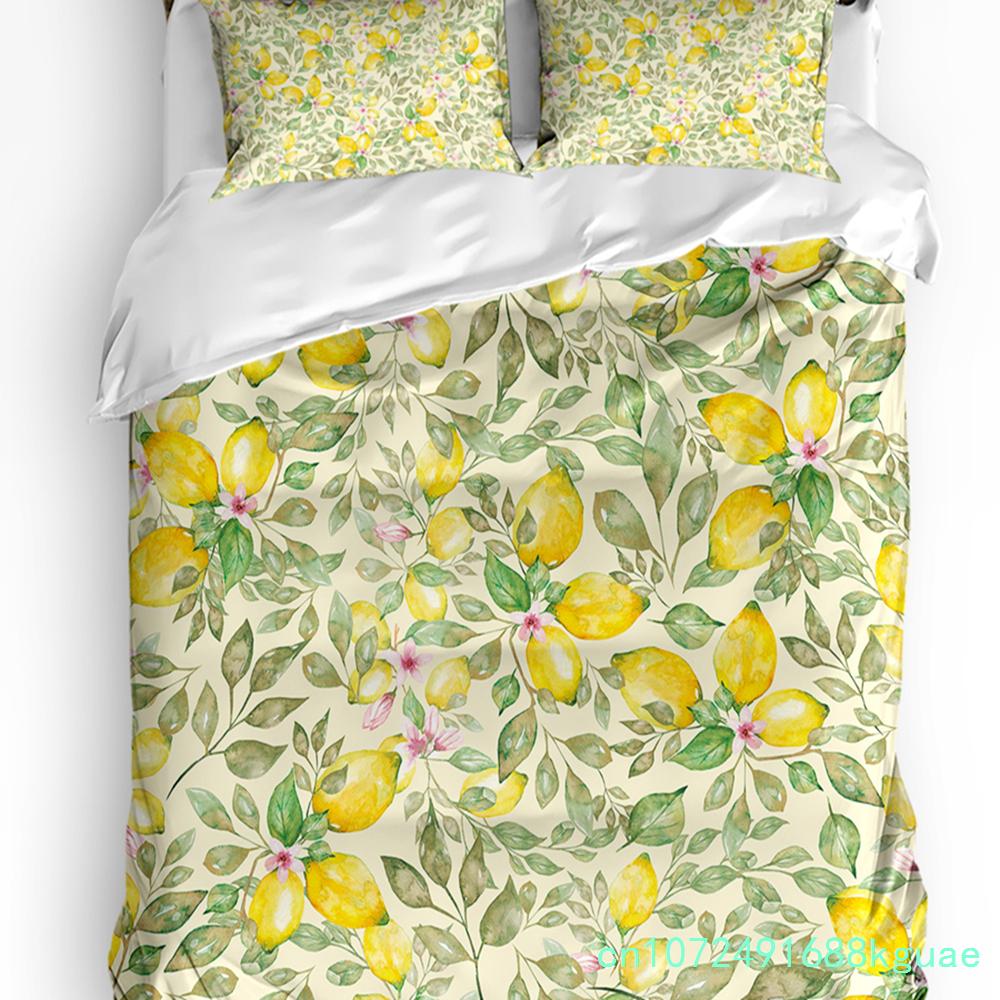 Sommerfrucht Roter Granatapfel Grünes Blatt Bettbezug mit Kissenbezug Kundenspezifisches 3-teiliges Bettwäscheset Steppdeckenbezug Doppelbett Heimtextil