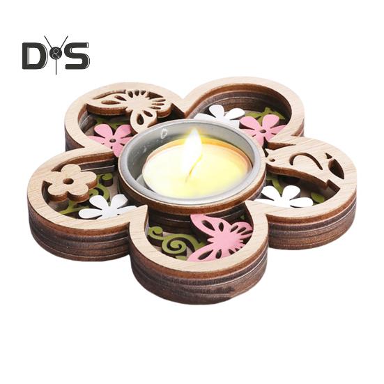 Wood Carving Butterfly Candle Holder Love Heart Votive Tealight Candle Stand Living Room Bathroom Candlestick Decoration Table Centerpiece