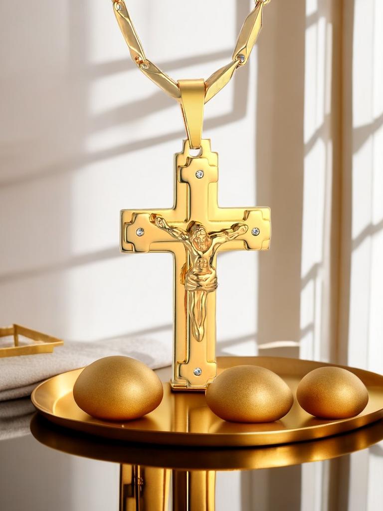 Pendente Croce Grande Cristo Gesù Religioso Colore Oro Acciaio Inossidabile Collana Crocifisso Cristiano per Uomo Gioielli Regalo Maschile 2025