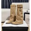 Sheepskin version~ Pointed Spice Girls Style White Boots Women's Belt Buckle Slope Heel Skinny Pants Boots Knight Boots
