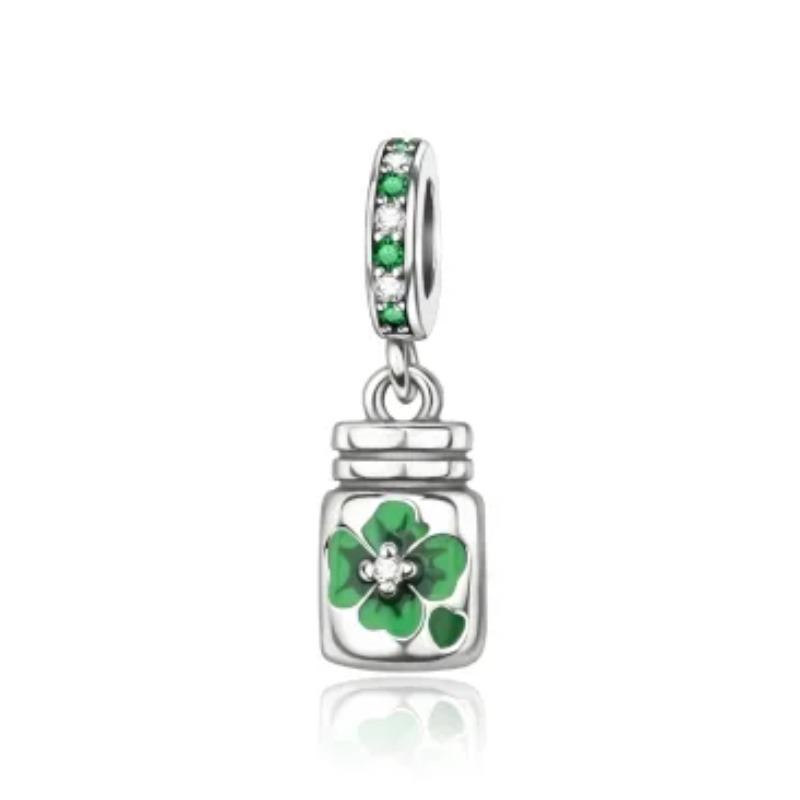 925 Sterling Silver Green Four Leaf Clover Horseshoe Charm Earrings Pendant Necklace Bracelet Jewelry Set
