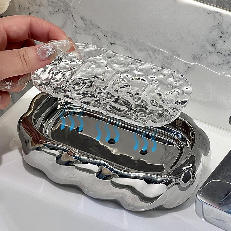 1pc High Aesthetic Ceramic Soap Box, Household Bathroom Countertop Soap Box Holder, High-end Creative Soap Storage Rack