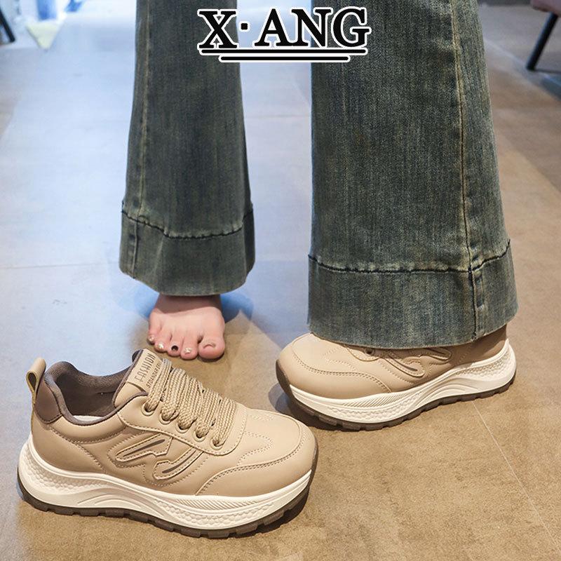 Leather Platform Forrest Gump Shoes Women's Shoes Casual Sports Shoes Women's 2025 New Autumn and Winter Velvet Thermal Cotton Shoes