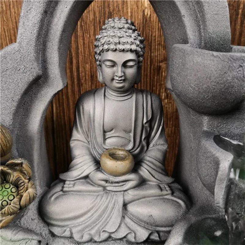 Kapalı Hava Nemlendirici Şelale Çeşme Ofis Masaüstü Rahatlama Çeşmesi LED Işıklı Manzara Şanslı Feng Shui Buda Heykeli