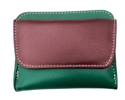 Compact Bi-fold Wallet, Made of Split Cowhide Leather, Two-tone, with Coin Purse, Palm-sized (GR X Wine)