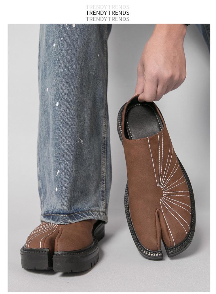 Herren-Loafer im japanischen Stil mit geteilter Zehe, zum Hineinschlüpfen, aus Leder - Lässige Halbschuhe