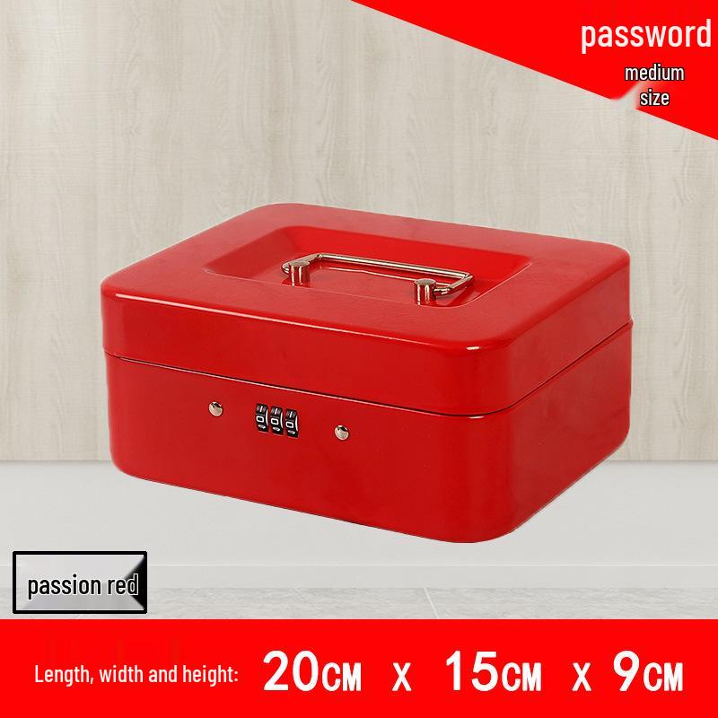 Portable Thickened Metal Cash Box with Lock and Password, Secure Storage Organizer