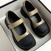 Japanese Thick -Soled Small Leather Shoes Women 'S  Autumn New Shallow Mouth Color Matching Velcro Thick Heel Round Head Mary Jane Shoes