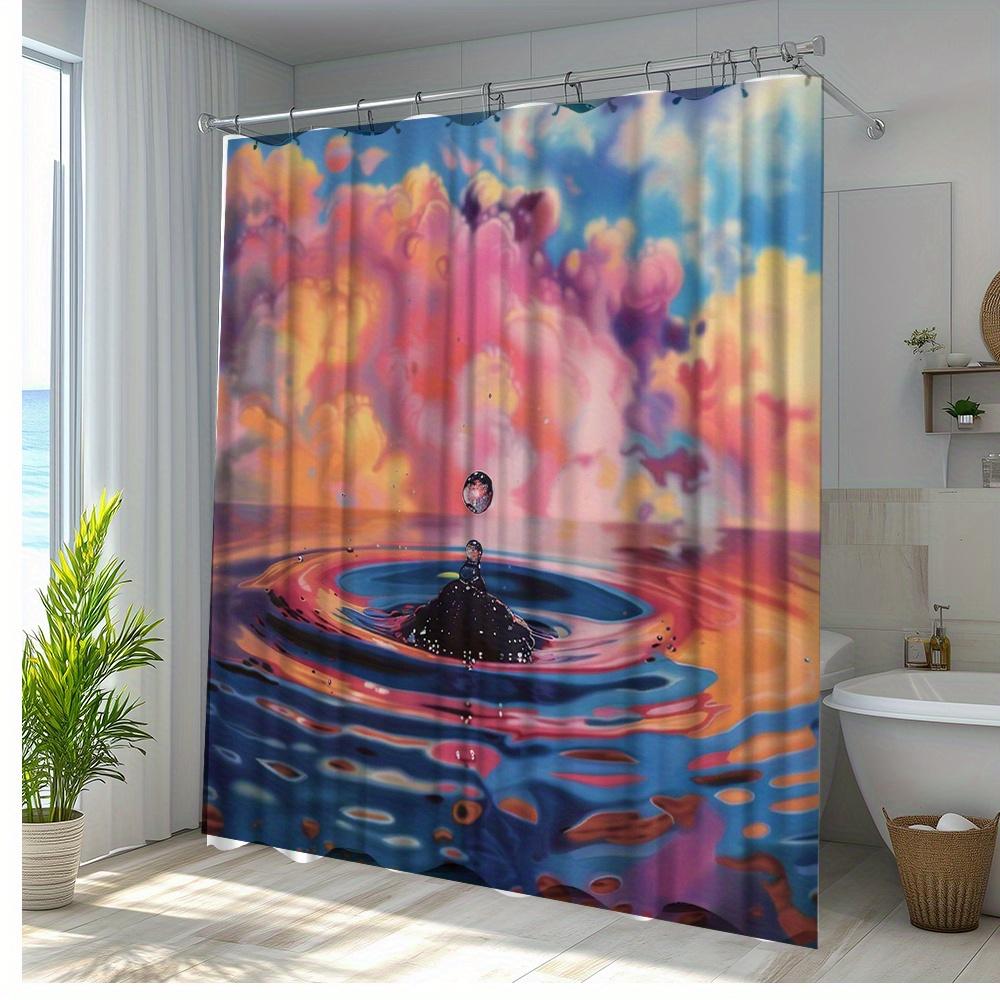 

Abstract Water Ripple Print Waterproof Shower Curtain for Bathroom, Vibrant Color Design High-End Toilet Partition Curtain W90XH180cm