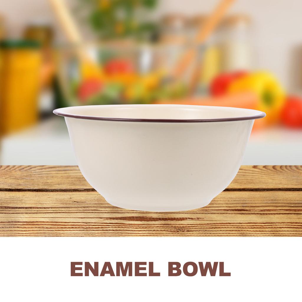 2Pcs Enamel Bowl Retro Kitchenware Large Capacity Deep Multipurpose Food Storage Basin Enamel Bowl Vintage Enamelware Basin