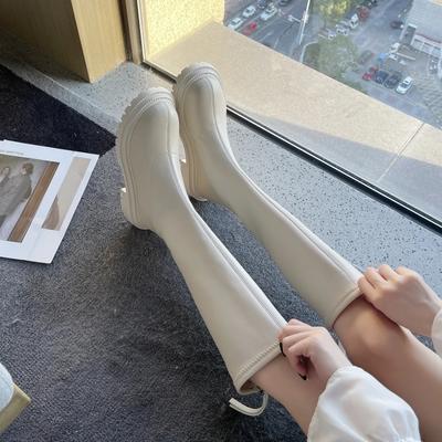 Fashion Autumn Women'S Rubber Boots Women Shoes Woman Winter Shoes Low Heels Booties Round Toe Rain Mid Calf Long Boots Botas De Mujer